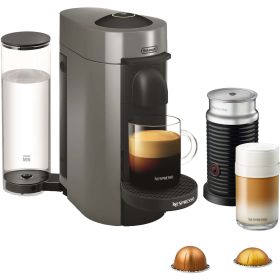 VertuoPlus Coffee and Espresso Maker Bundle with Aeroccino Milk Frothier by De'Longhi, Grey