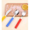 Kids'  3Pcs Flatware with Brick Toy Silicone Handle Childrens Stainless Steel Silverware Toddler Utensils Spoons+Forks+Knife Set