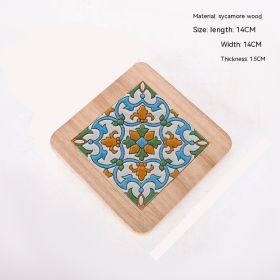 Vintage Solid Wood Tile Handle Potholder (Option: Square Model D)