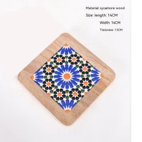 Vintage Solid Wood Tile Handle Potholder (Option: Square Model J)