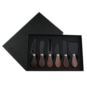 Walnut Wooden Handle Boxed Cheese Knife Set Baking Tools (Option: HF201BH Black 6 Piece Set)