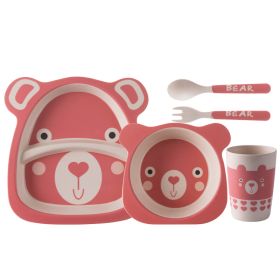 Bamboo Fiber Children's Compartment Tray Spork Tableware Set (Option: Ear Pink Bear-New Material White Material)