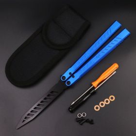 Wing Pictograph Butterfly Knife Aluminum Alloy Handle Safety Practice Not Cutting Edge (Option: Blue black)