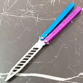 Wing Pictograph Butterfly Knife Aluminum Alloy Handle Safety Practice Not Cutting Edge (Option: Blue purple white)