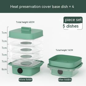Multi-layer Dish Cover Heat Preservation Kitchen Cover Dining Table Leftover Storage Box Transparent Stack Cooking Hood Steamer (Option: D-Green)