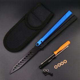 Wing Pictograph Butterfly Knife Aluminum Alloy Handle Safety Practice Not Cutting Edge (Option: Black blue black)