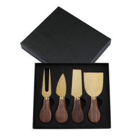 Walnut Wooden Handle Boxed Cheese Knife Set Baking Tools (Option: HF201BH Gold 4 Piece Set)