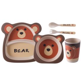 Bamboo Fiber Children's Compartment Tray Spork Tableware Set (Option: Ear Brown Bear-New Material White Material)