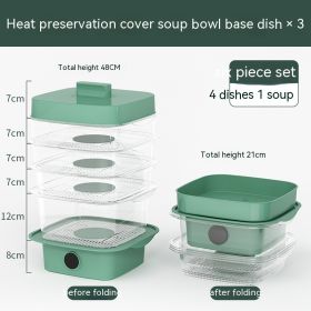 Multi-layer Dish Cover Heat Preservation Kitchen Cover Dining Table Leftover Storage Box Transparent Stack Cooking Hood Steamer (Option: E-Green)