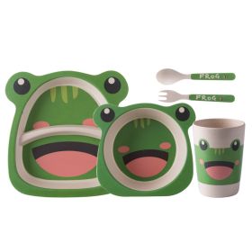 Bamboo Fiber Children's Compartment Tray Spork Tableware Set (Option: Ear Frog-New Material White Material)