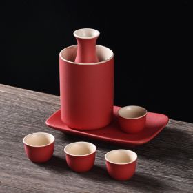 Japanese Style Wine-warmer Sake Set Gift Set Small Wine Pot Ceramic Restaurant Wine Set Ceramic (Option: Stoneware Red)
