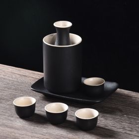 Japanese Style Wine-warmer Sake Set Gift Set Small Wine Pot Ceramic Restaurant Wine Set Ceramic (Option: Stoneware Black)