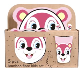 Bamboo Fiber Children's Compartment Tray Spork Tableware Set (Option: Ear Rabbit-New Material White Material)