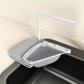 2pcs Kitchen Sink Drain Rack With Filter Multi-Functional Triangular Sink Rack Disposable Kitchen Waste Filter (Color: Gray White)