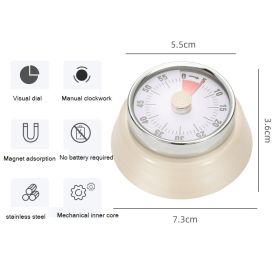 Kitchen Timer Stainless Steel Mechanical Reminder Countdown with Magnet Cooking Teaching Multifunctional Baking Reminder (Color: Beige)