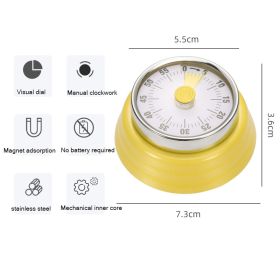 Kitchen Timer Stainless Steel Mechanical Reminder Countdown with Magnet Cooking Teaching Multifunctional Baking Reminder (Color: Yellow)