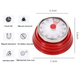 Kitchen Timer Stainless Steel Mechanical Reminder Countdown with Magnet Cooking Teaching Multifunctional Baking Reminder (Color: Red)