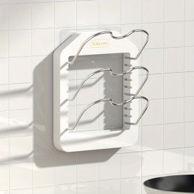 1pc Wall Mounted Pot Lid Rack; Free Punch Pot Cover Holder; Hanging Lid Organizer; Kitchen Accessories (Color: White)