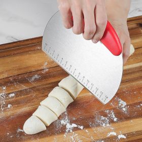 With scale flour dough cutter milk tie sugar not cut dough knife baking tools stainless steel single-sided cut (select: NM506-red)