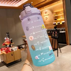 2 Liter Water Bottle With Straw Motivational Water Jug Plastic Frosted Bottles With Time Marker Outdoor Sports Water Bottles Cup (Color: B-Purple Green)